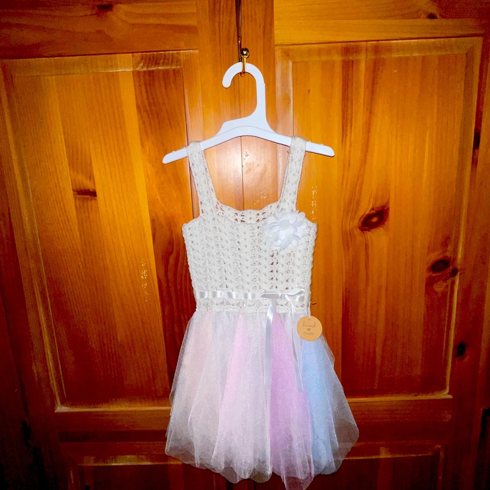 Elly & Emmy. 6-12 months dress. Knit with tulle.Ribbon and flower accent.
